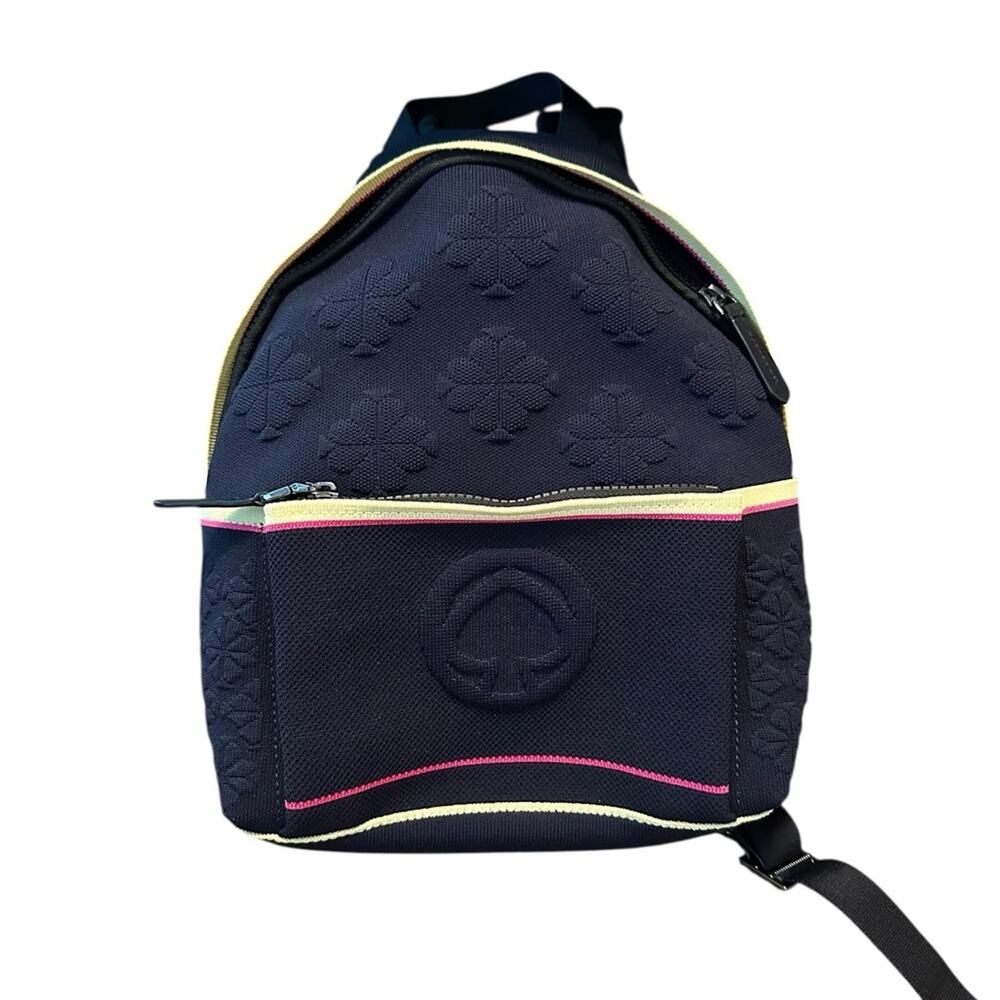 Kate Spade Sport Knit City Navy Backpack with Pink and Yellow Accents EUC